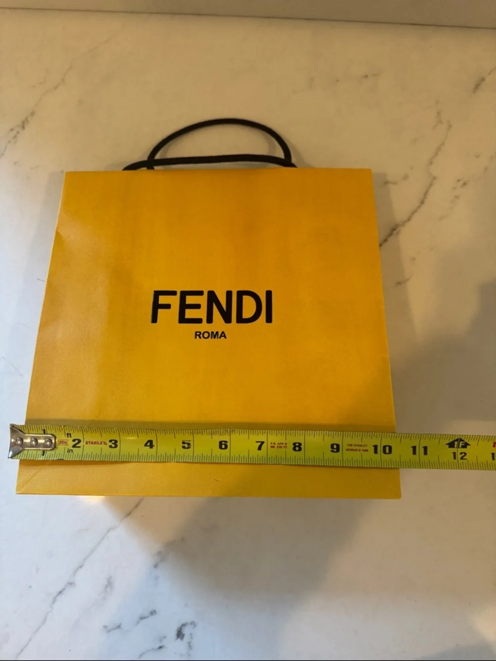 Fendi Yellow Shopping Bag with Black Logo and Handles 10x10x4